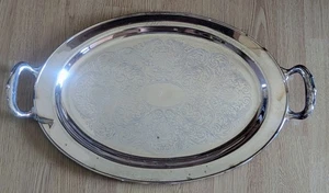WM A Rogers Large Oval Silver Plate Platter Butler's Serving Tray Handled 24" - Picture 1 of 13