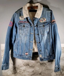 Harley Davidson Womens Jean Jacket / With Patches / Sherpa Lined / Medium - Picture 1 of 10