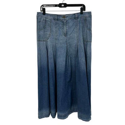 Soft Surroundings Ombre Blue Denim Pleated Midi Skirt Womens Size Large / XL? - Image 1 of 3