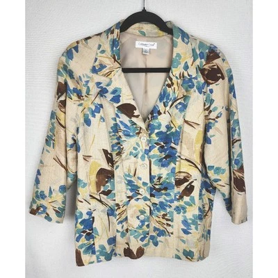 Blazer de mujer Coldwater Creek XL turquesa y verde Kelly floral lino tweecore Foto 1 de 4