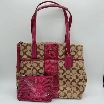 Coach F25706 Python Tote Satchel Shoulder Purse + Matching Wristlet Raspberry - Image 1 of 4