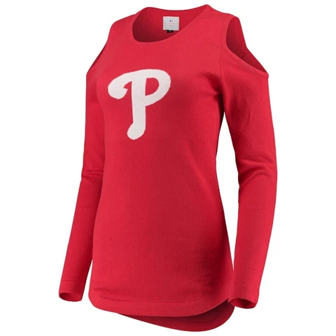 Philadelphia Phillies Women's Logo Cold Shoulder Sweater - Red NWT Size Lg Cover