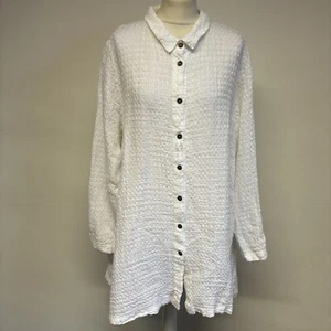Sahara Linen Shirt Size 2 UK 12 14 White Waffle Relaxed Oversized Lagenlook - Picture 1 of 11