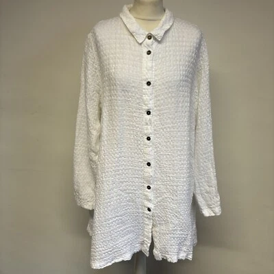 Sahara Linen Shirt Size 2 UK 12 14 White Waffle Relaxed Oversized Lagenlook - Image 1 of 4