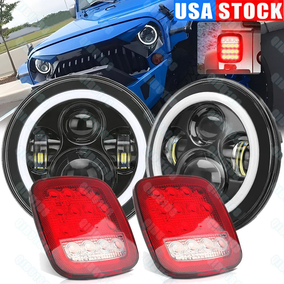 Combo de faros LED + luces traseras DOT de 7 pulgadas para Jeep Wrangler TJ 1997-2006 Foto 1 de 4