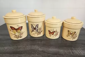 Set of 4 Vintage 1970s TREASURE CRAFT USA Butterfly Canisters Stoneware Storage - Picture 1 of 12