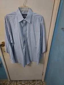 Men's Talbots L/S Dress Shirt, White with Blue & Red Stripes, 171/2 34/35 - Picture 1 of 4