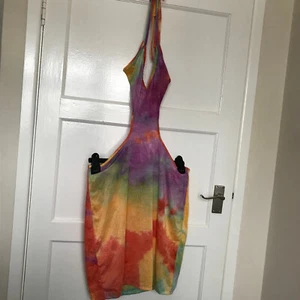 Shein Tye Dye Halter Dress Size XL 16 Sleeveless Mini Holiday Colourful - Picture 1 of 6