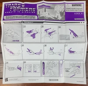 Transformers Classics Starscream Instruction Sheet Hasbro 2006 - Picture 1 of 1