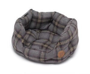 Petface Grey Tweed Check Oval Dog Bed Sherpa Fleece Cushion Washable Pet Basket