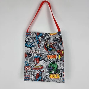 Grey Multi-Coloured Marvel Print Library Bag Handmade Tote Bag Satchel Library - Bild 1 von 9