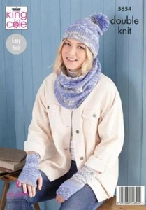 King Cole DK Easy Knit Strickmuster Schal Pulswärmer Mützen Handschuhe Schlauchschal 5654 - Bild 1 von 2
