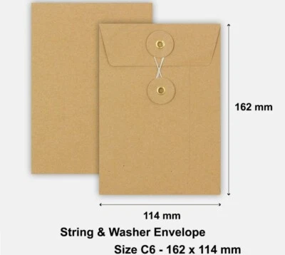 C6 String and Washer Envelopes Button Tie Brown Manilla Cheap C6 Size Quality - Image 1 of 2
