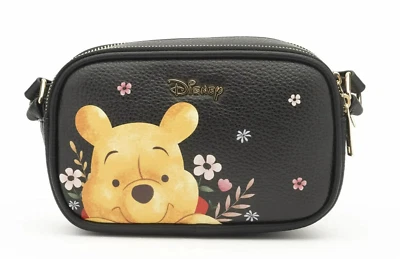 Disney Winnie The Pooh Double Zipper Crossbody Shoulder Bag Vegan Leather - Image 1 of 4
