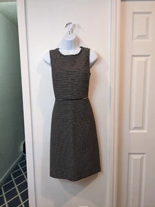Talbots Dress 8 Petite Sleeveless Striped Black and White Midi Length Work - Picture 1 of 6