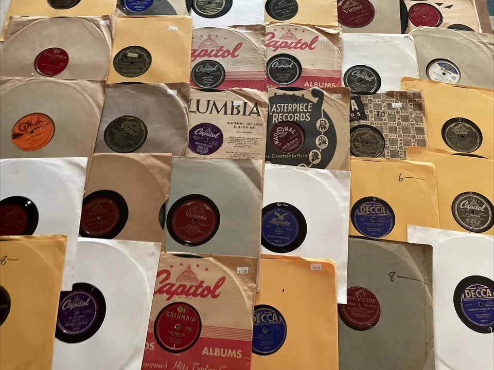 Lot of 10 78 rpm 10" Vinyl Records (shellac, phonograph) Mixed Genre All Sleeved - Image 1 of 1
