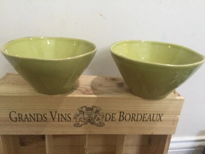 2 CRATE & AND BARREL Marin Dinnerware Green Salad Cereal RICE  Bowl Portugal 6" - Image 1 of 4
