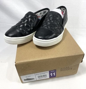 NEW Steve Madden Slip On Sneaker Little Girls Child's Size 11 Black Quilted Whit - Picture 1 of 8