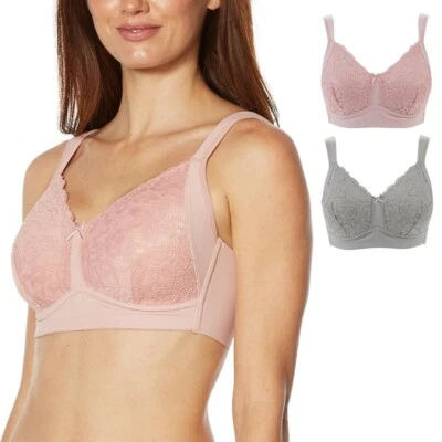Paquete de 2 sujetadores de copa moldeados Rhonda Shear con cierre trasero gris/rosa polvoriento talla X-grande Foto 1 de 4