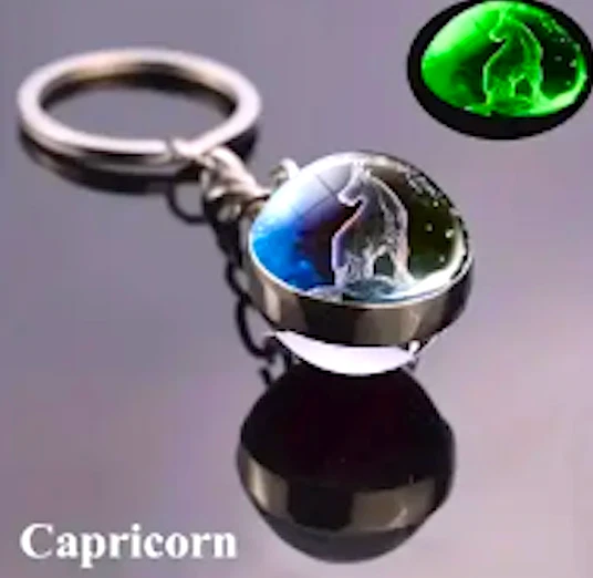 Capricorn Keychain Glow in the Dark ZodiacSign Goat Key Ring Astrology Accessory - Image 1 of 4