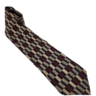 Kenneth Cole Tie Black Red Tan Geometric Men's Neck Tie 100% Silk  - Image 1 of 4