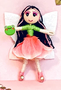 Handmade Artist OOAK Fiona & Frankie The Frog 3" Fairy Doll Bendable & Posable - Picture 1 of 3