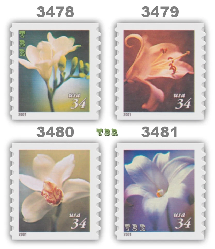 3478-81 3479 3480 3481 четыре цветка 34c катушка одиночный набор четыре 2001 MNH - купить сейчас - Изображение 1 из 1