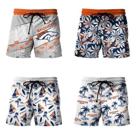 Denver Broncos Men's Hawaiian Beach Shorts Quick Dry Drawstring Pocket Shorts Cover