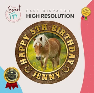 PFERD RUND ESSBAR GEBURTSTAG TORTENAUFLEGER DEKORATION PERSONALISIERT - Bild 1 von 1