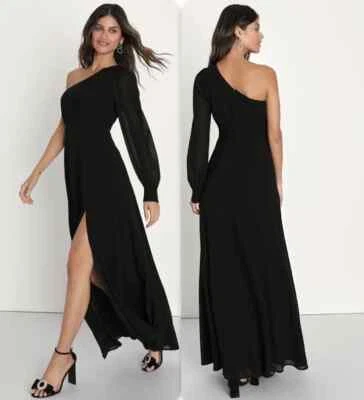 TUCKER изящный элегантность черный одно плечо длинным рукавом макси платье размер маленький - Изображение 1 из 4