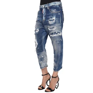 DSQUARED2 RUNWAY Boyfriend Cut Unique Distressed Denim Jeans Blue IT 38 26 XS S - Picture 1 of 3