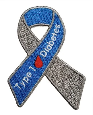 Type 1 & 2 Diabetes Awareness Ribbon Embroidered Iron On Patch Gifts Fundraising - Image 1 of 4