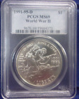 1991-95-D World War Ii Commemorative Silver Dollar - Pcgs Ms 69