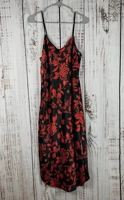Vestido Vintage Dinastía California Pequeño Rojo Negro Satinado Floral Hecho en EE. UU. Para Mujer Foto 1 de 4