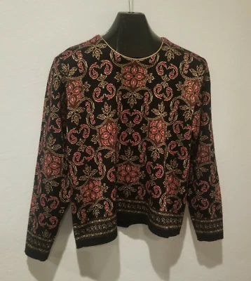 Suéter de punto metálico floral mezcla lana de cordero mediano Jeanne Pierre para mujer Foto 1 de 4