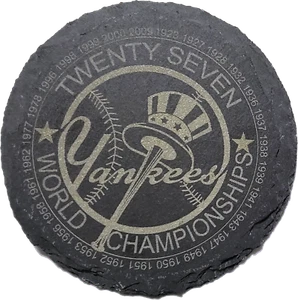 New York Yankees 27 World Championships Round Laser Engraved Slate Coaster - Picture 1 of 2