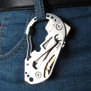 2 Pcs Stainless Steel Keychain Multi Tool Key Ring Carabiner Pocket EDC Tool - Picture 1 of 8