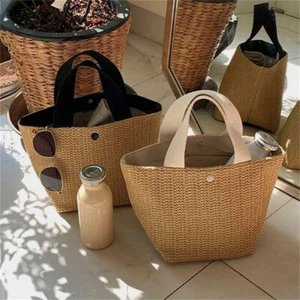 Ladies Wicker Handbag Bag Tote Beach Straw Woven Summer Rattan Basket Bags Decor - Picture 1 of 14