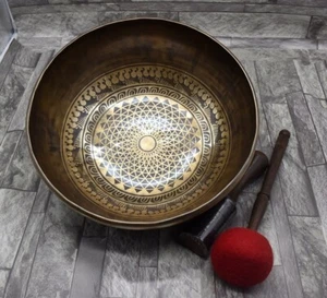 14 inch Mandala carved singing bowls - Tibetan Mantra Carved sound healing - Picture 1 of 4