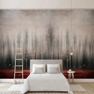 Fotomural no tejido papel pintado murales pintado a mano árbol abstracto pájaro del bosque 5047 - Imagen 1 de 5
