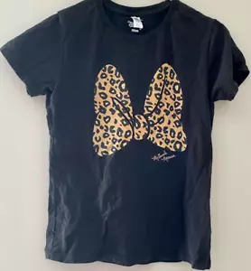 Disney Minnie Mouse Golden Bow Cheetah Print Black cotton T-Shirt Size S - Picture 1 of 4