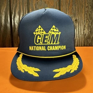 Vintage GEM National Champion Trucker Hat Snapback Cap Scrambled Eggs 80s Blue - Picture 1 of 13
