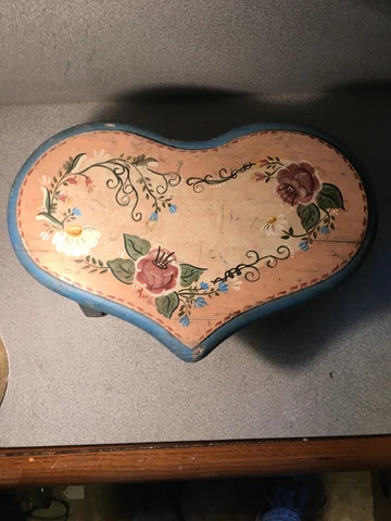 Small Vtg Wooden Bench Stool Decorated Heart Shaped Cover