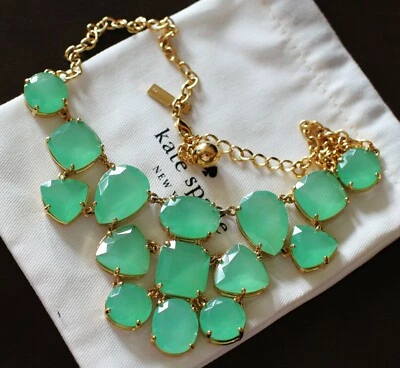 Kate Spade Vegas Jewels FACETED cluster emerald green BERYL bib necklace Glow - Image 1 of 4