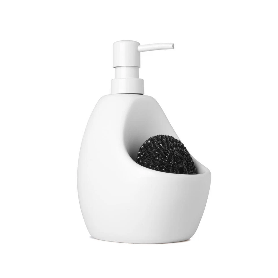Umbra White Joey China Soap Pump and Scrubby Combo Dispenser