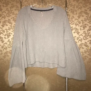 Free People Gray Bell Sleeve Damsel Belle Sweater Size Medium M - Picture 1 of 5