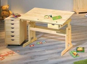Komplett Set Kinderschreibtisch Julia + Rollcontainer Nils Kiefer Massivholz - Bild 1 von 7
