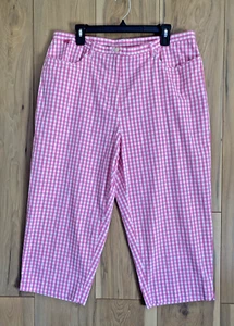 Lauren Ralph Lauren Capri Pants Size 18W Pink White Check Gingham Cotton Blend - Picture 1 of 6
