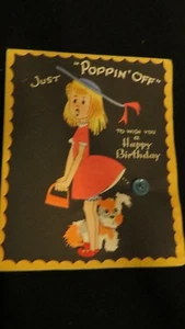 Vintage Button, Girl And Terrier Birthday Card 1940S By Doubl Glo - Picture 1 of 3