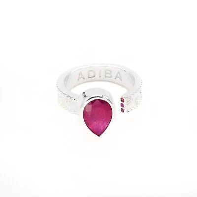 Anillo de diseño ADIBA plateado rojo rubí enchapado en piedras preciosas tamaño variable Foto 1 de 3